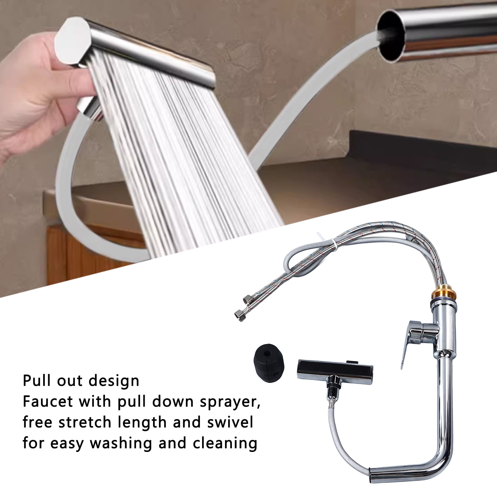 BIMZUC Kitchen Faucet with Pull Down Sprayer Stainless Steel 360 Degree Rotation Single Handle Sink Mixer Tap for Laundry Bathroom Commercial Farmhouse RV Utility Sink High Arc