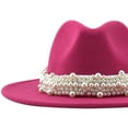 thumbnail image 2 of Fedora Hat, Classic Stylish Wide Brim Hat Sombreros Rose Red, 2 of 2
