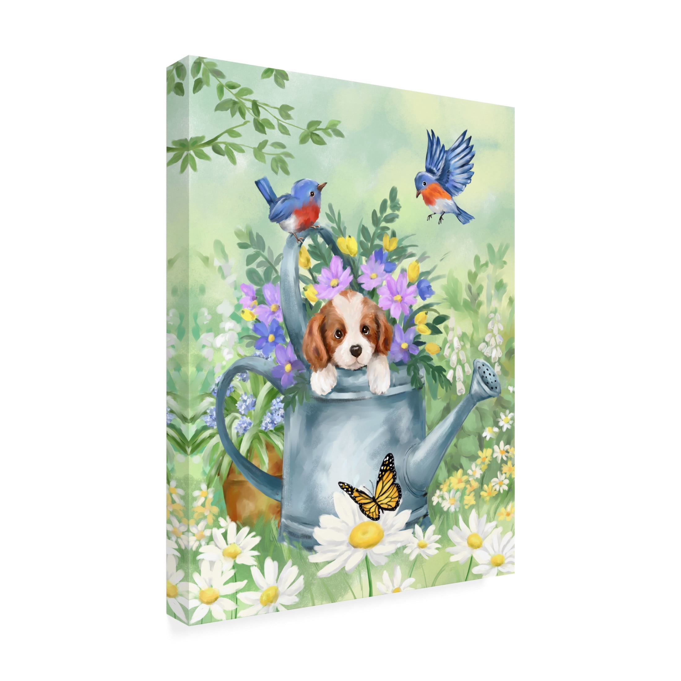 Canvas Wall Art - MAKIKO 'Puppy in Water Carrier' Wall Art for Living Room, Bedroom, or Office Décor by Trademark Fine Art - 18 x 24 Inches