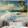 thumbnail image 2 of Creowell  Beach Tapestry Sandy Beach Shore Waves Palm Trees Rocks Island Tapestry Wall Hanging Tropical Hawaii Wall Art Decor for Living Room Bedroom Dorm Home Decor 60x50inch, 2 of 6