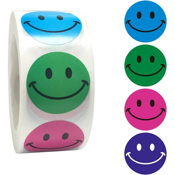 Kids Smiley Stickers 1 Inch 500 Pieces 4 Color Designs per Roll