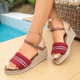 thumbnail image 2 of Dakaela Summer Sandals for Women 2026 Wedge Platform Dressy Espadrille Braided Ankle Strap Open Toe Slip on Beach Shoes Red Size 8.5, 2 of 9