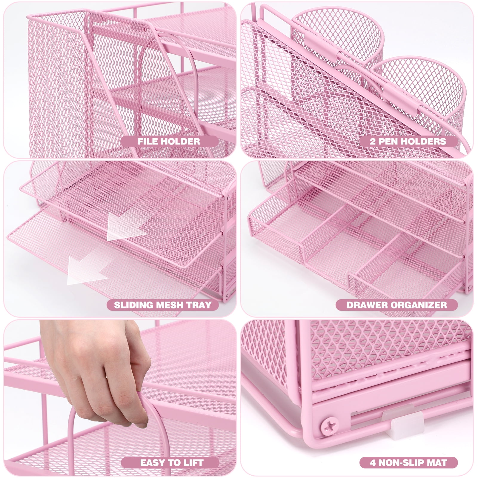 Livhil Desktop Organizer 4-Tier Desk Organizers Sets and Storage, File Organizers for Desk Drawer Organizer, Paper Organizer for Desk (Pink)