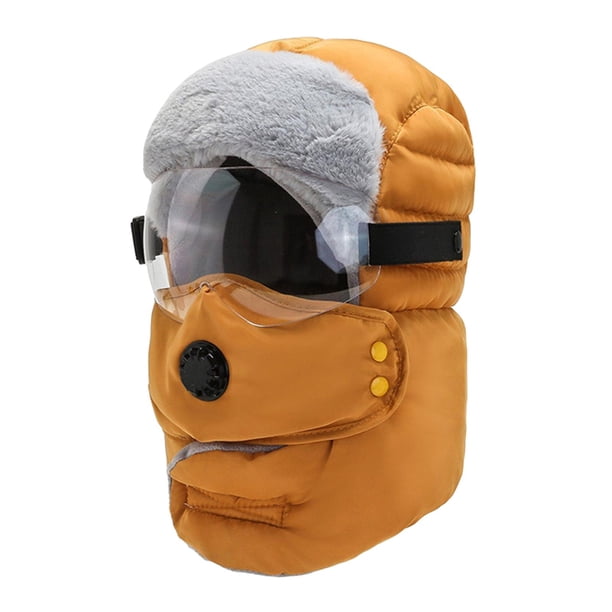 Sombrero de invierno a prueba , pasamontañas unisex, con forro de filtro gruesa y cálida con gafas - Amarillo cro gafas Gafas transparentes amarils Sunnimix Gorro de invierno cálido