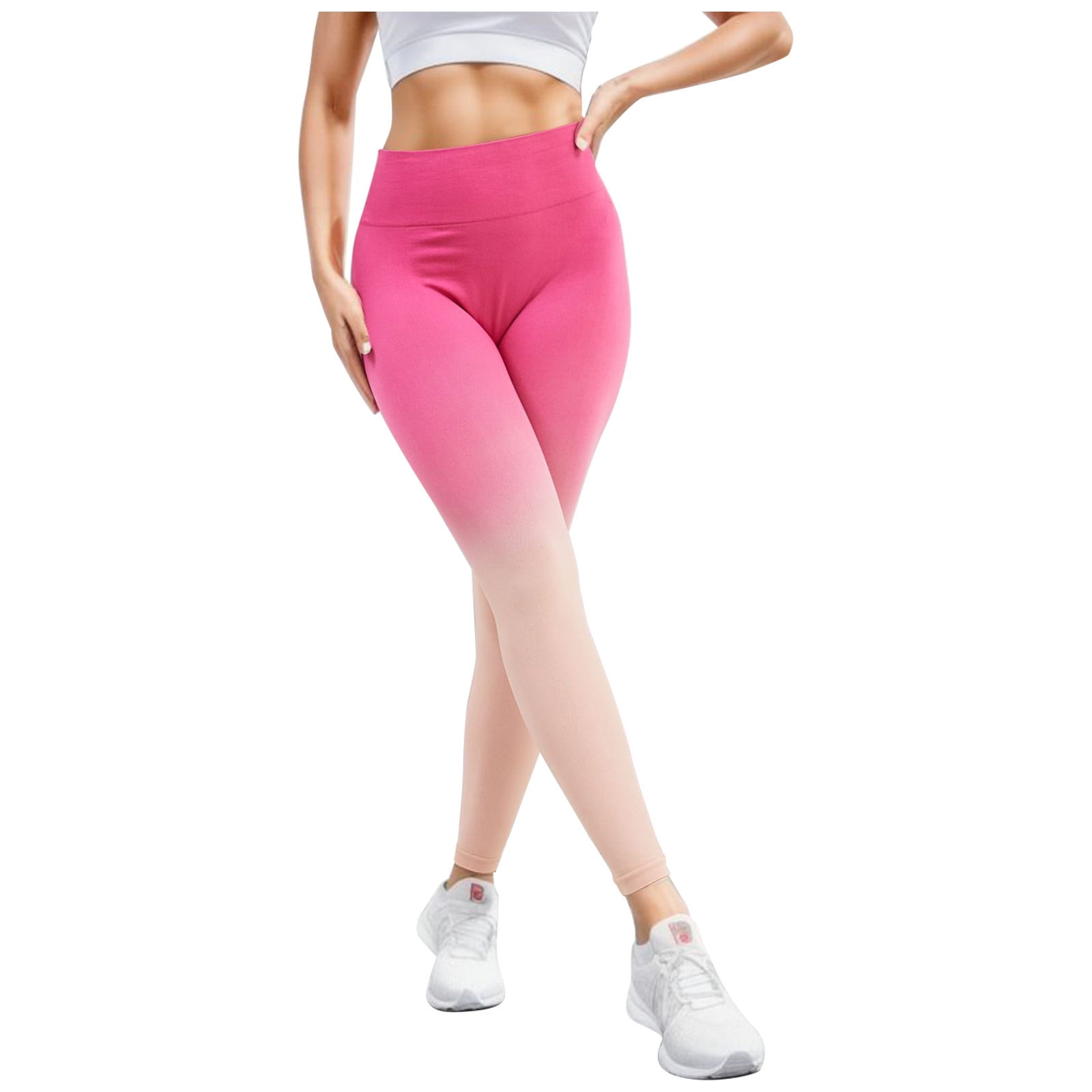 TOWED22 Yoga Leggings with Pockets for Women High Waist Tummy Control Pants for Workout Pink L Walmart