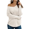 thumbnail image 4 of Hanerdun Women Knitted Sweater Female V-Neck Long Sleeve Pullover White S, 4 of 6
