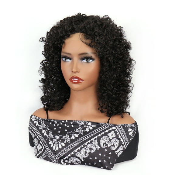 Unique Bargains Lace Front Wigs for Women 14" Black Gradient Blonde Medium Long Curly Wigs with Wig Cap