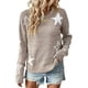 thumbnail image 2 of Suéter de Punto Holgado de Larga para Mujer, Suéter de Punto con Estrellas, Suéter de Punto Holgado de Cuello Redondo. Caqui L, 2 of 9