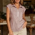 thumbnail image 2 of hoksml Women's Striped V Neck Cap Sleeve Sleeve Shirt, Loose Fit Quarter-Zip Collared Blouse for Daily and Office Wear, 2 of 9