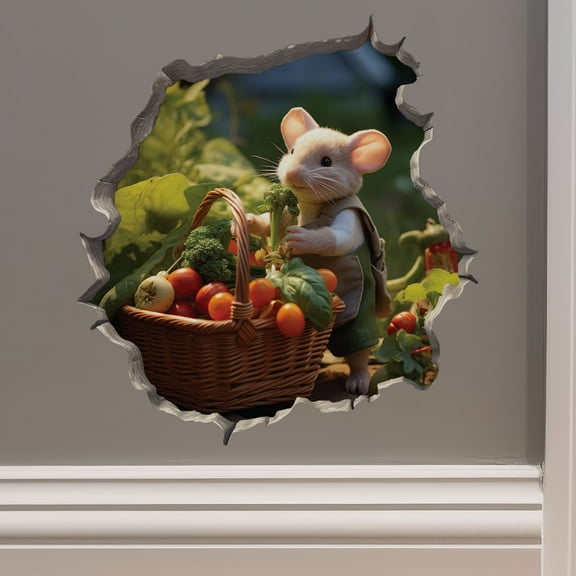 Vegetable Garden Mouse in Mouse Hole Decal - Mouse Hole 3D Wall Sticker