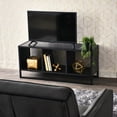 thumbnail image 3 of Household Essentials Jamestown TV Stand Coffee Table with Square Cube Storage Compartments Black Oak Wood Grain and Black Metal, 3 of 7