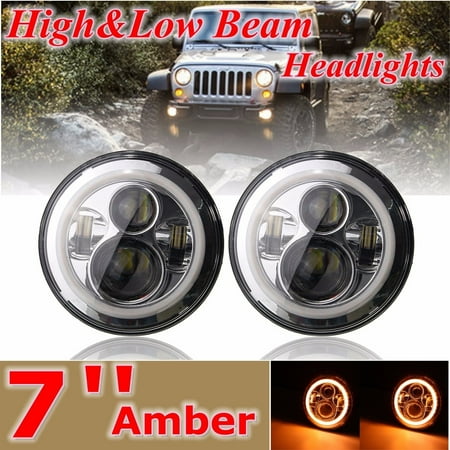 Angel Eye Halo Projector Headlamps - AUDEW Super High Brightness 7 Inch Angel Eyes LED Projector Headlights BLACK For 97-2015 JK Halo Angle Eyes LJ TJ