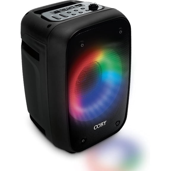 Coby Blaze Light-Up Bluetooth Speaker, Wireless Portable Speaker with 3 Light Modes, Built-in Mic Input, FM Radio, and Handle, Karaoke Box, 7-Hour-Use Rechargeable Battery, Micro USB Port, TF Card