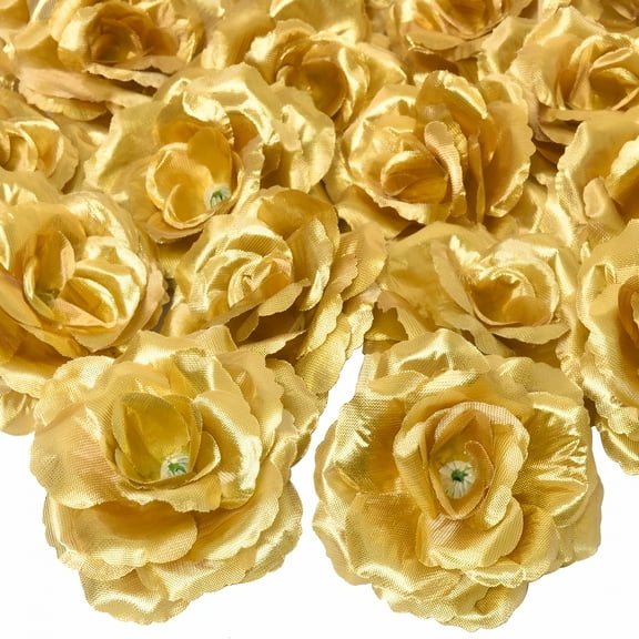 LAMIRO 30 Pack Gold Flowers,Artificial Silk Gold Roses Artificial Flowers for Birthday Wedding Party DIY Crafts Home Decor