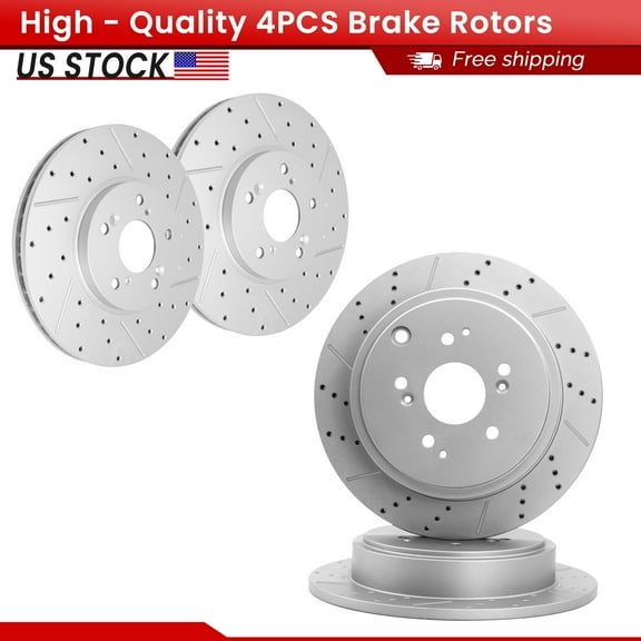 ACB ZONE 4PCS Front Rear Brake Rotors Set, Drilled & Slotted Disc Rotors Kit for Honda Pilot 2001-2006 Acura MDX 2003-2008