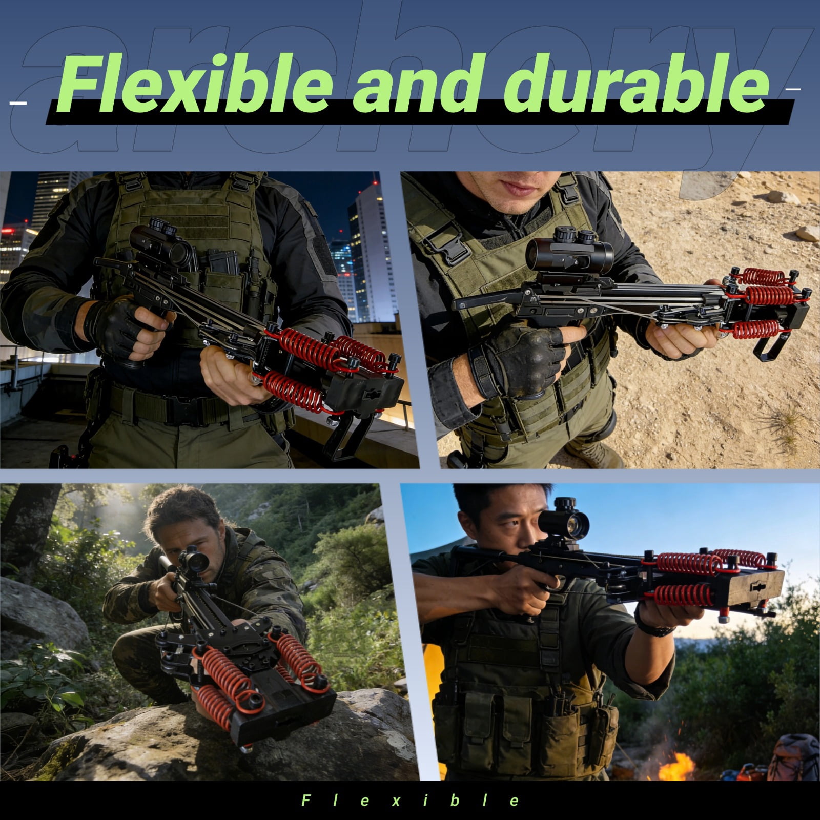 Adjustable Tactical Crossbow for Adults | Complete Kit with Arrows, Steel Balls, Target & Paracord Bracelet