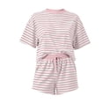 thumbnail image 3 of ShomPort 2 Piece Lounge Set for Women Stripe Oversized Short Sleeve Shirts and Shorts Matching Outfits, 3 of 5