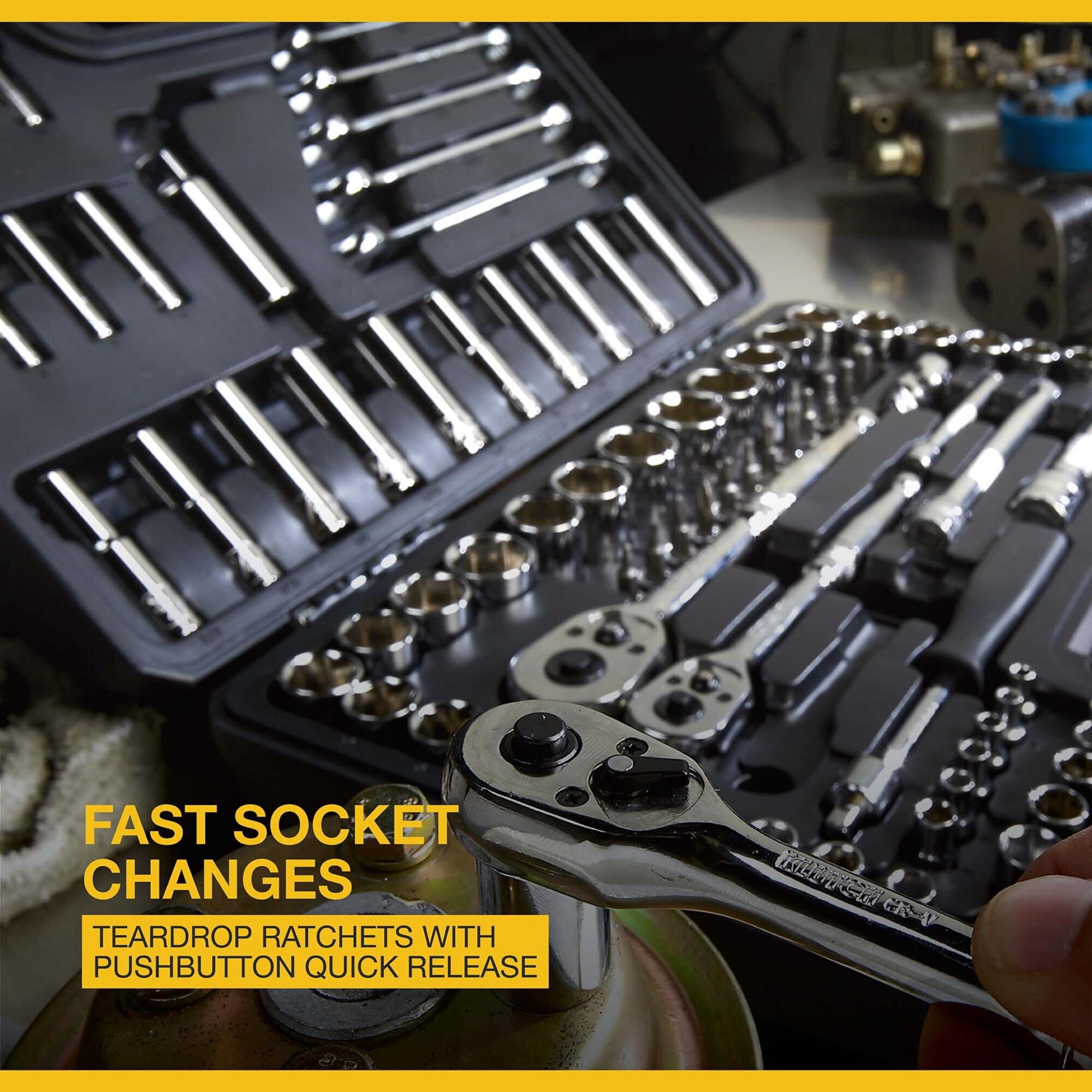 Klutch Mechanic's Socket Set, 97-Pc., 1/4in., 3/8in. and 1/2in. Drive, SAE and Metric