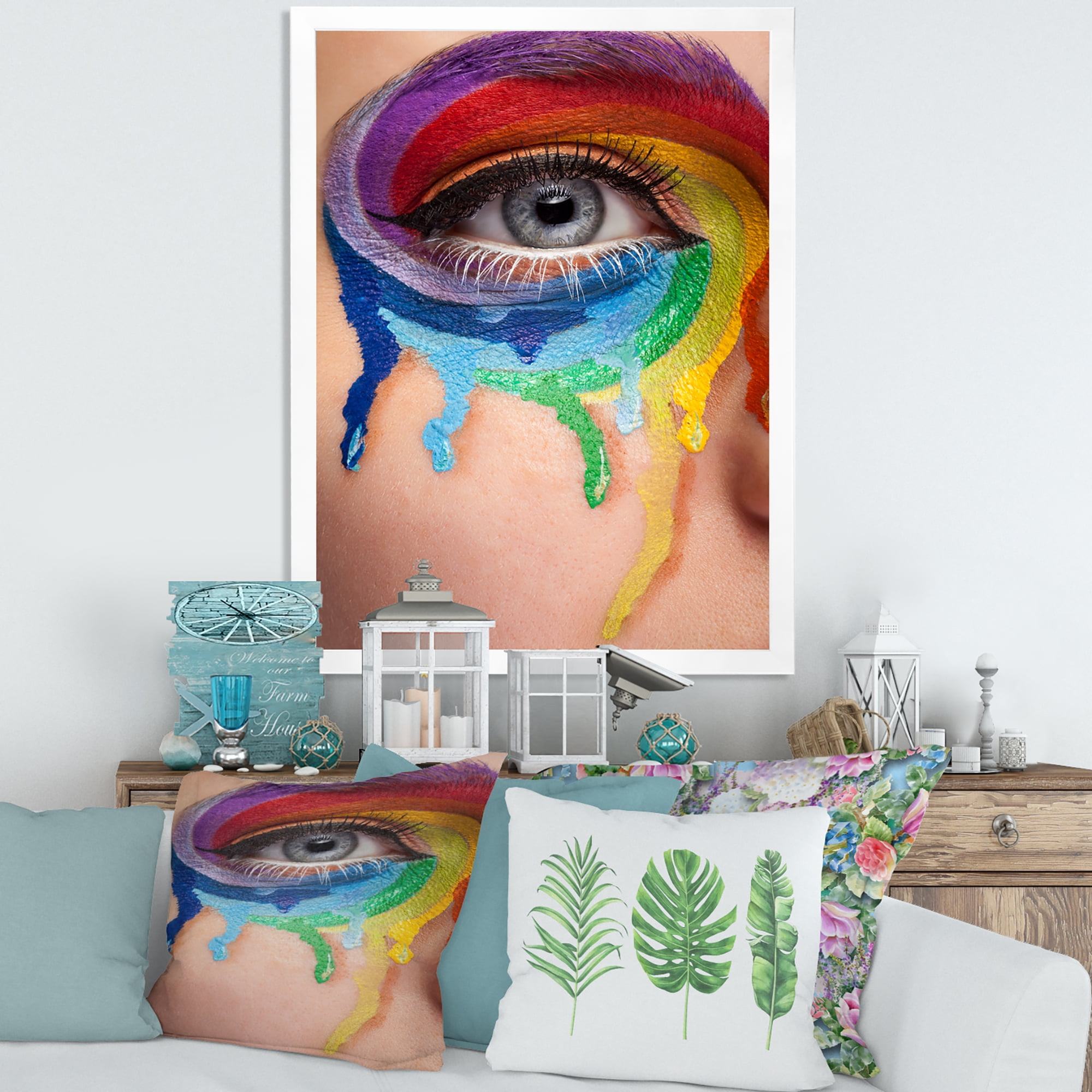 Designart 'Close Up Eye With Colourful Cry In A Wheel Arround' Modern Framed Art Print