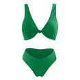 thumbnail image 5 of JIANJIA Swim Suits for Women Summer Solid Color Strappy V Neck Knot Front Push Up Bra And Panty Set Two Piece Tankinis Swimwears Activewear,Green,S, 5 of 5