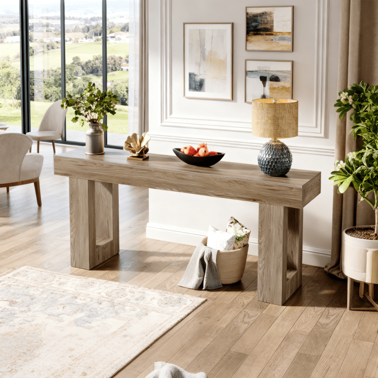 Fnova 63" Long Console Table, 2-Tier Wooden Narrow Rectangular Sofa Table Behind Couch, Farmhouse Entryway Table for Entrance, Hallway, Living Room
