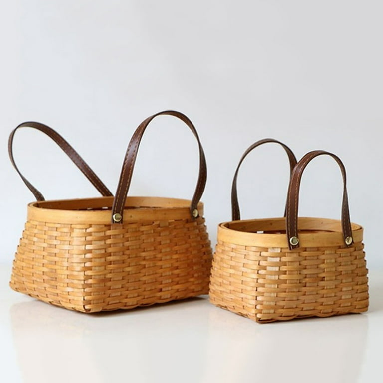 Small Wooden Decorative Woodchip Basket With Handles Empty Baskets 4 Inch 2  Pack For Gifts With Chalkboard Labels. Wicker Baskets Display Snack Pantry