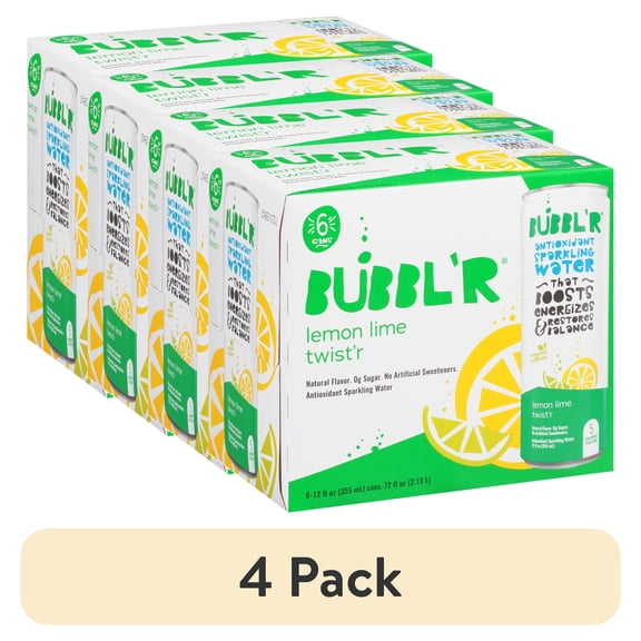 (4 pack) BUBBL'R Antioxidant Sparkling Water, Lemon Lime Twist'r, 12 fl oz, 6 Pack Cans