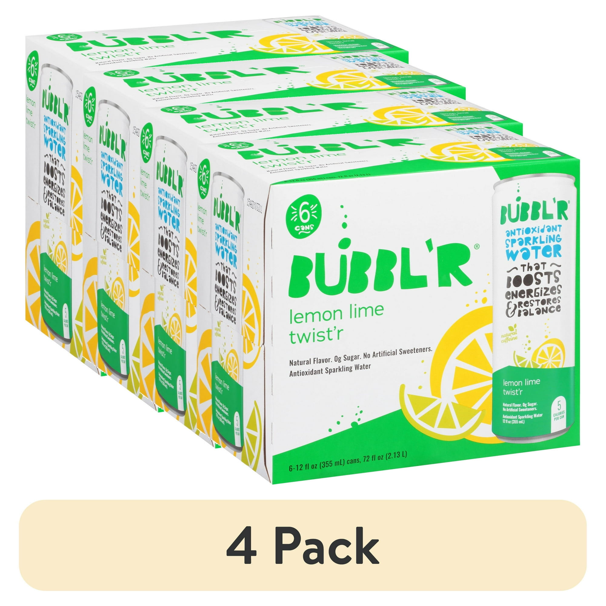 (4 pack) BUBBL'R Antioxidant Sparkling Water, Lemon Lime Twist'r, 12 fl oz, 6 Pack Cans