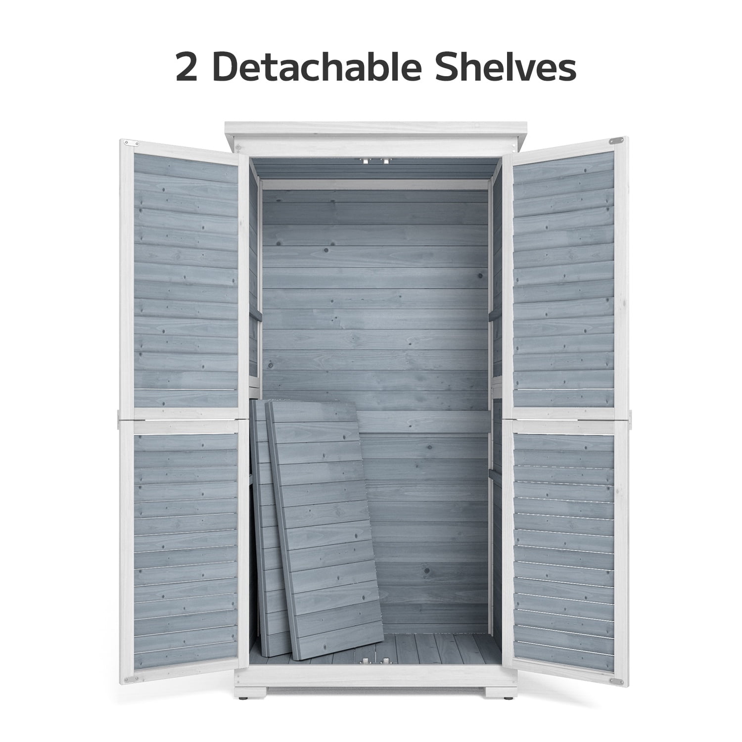 Asofer Outdoor Storage Cabinet, Garden Tool Shed with Removable Shelves & Asphalt Roof for Lawn, Patio, Gray
