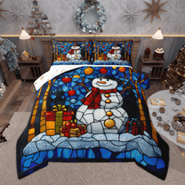 Manfei Kids Merry Xmas Bedding Comforter Set, Kawaii Snowman Twin Comforter Sets, Christmas Gifts Bedding Set, Breathable Home Decor, Reversible 2pcs