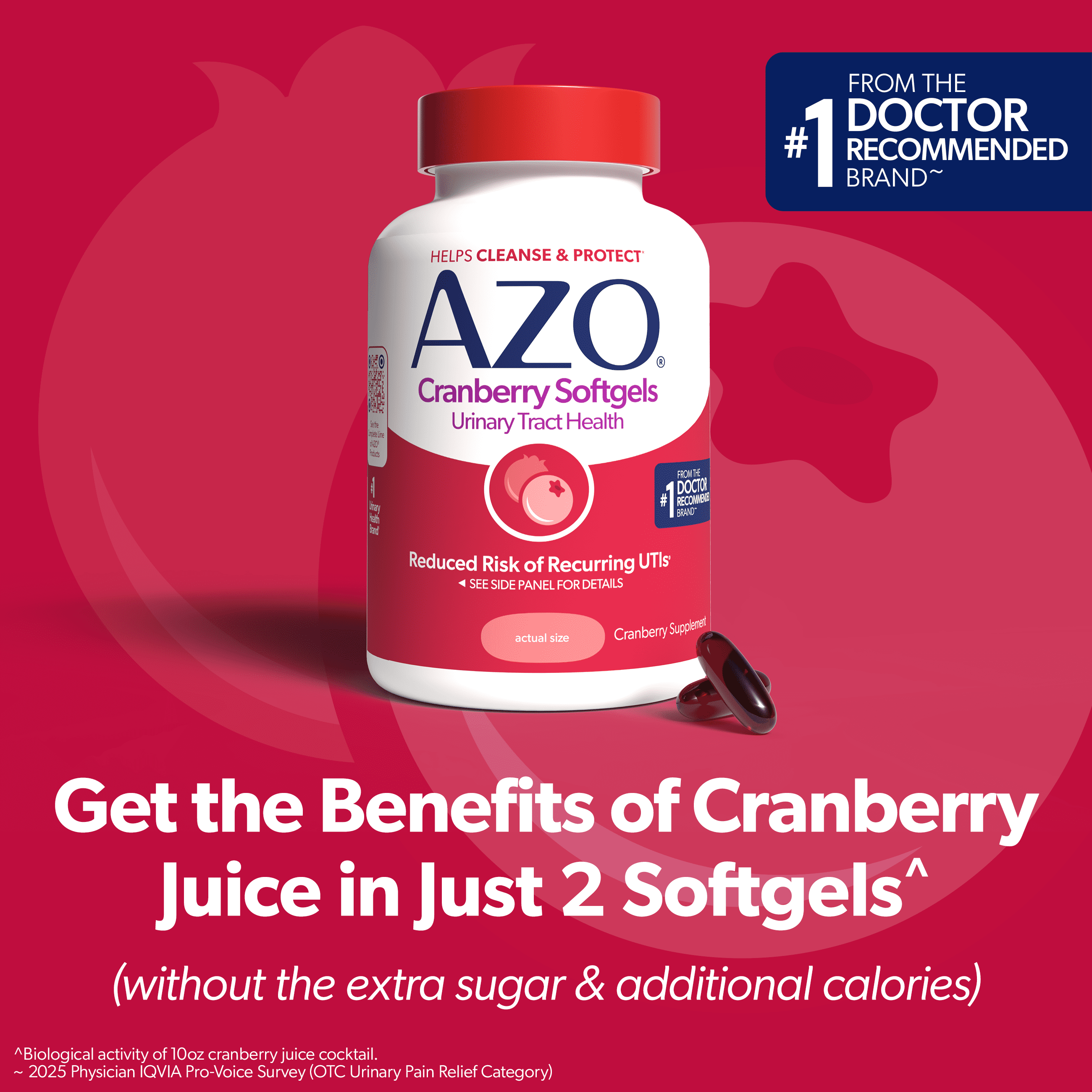 AZO Cranberry Urinary Tract Health Supplement, Helps Cleanse & Protect for Reduced UTIs, 100 Count