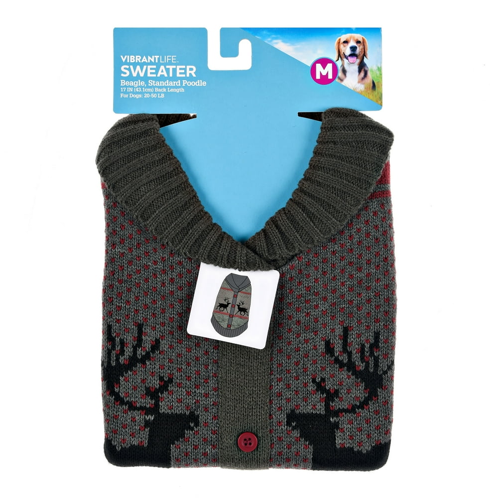 Vibrant Life Gray Double Elk Dog Sweater, XXSmall