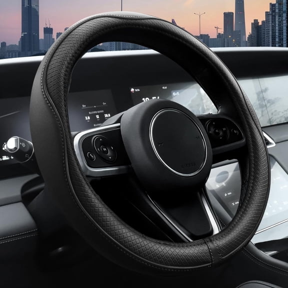 Universal 14.5-15 Inch Car Steering Wheel Cover, Microfiber Leather with Anti-Slip Lining, Black