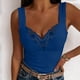thumbnail image 2 of Playeras,Blusas y Tops,Ropa para Mujer Cropped Tank Top Camiseta de tirantes de encaje sin espalda informal sin mangas con estampado floral y cuello en V a la para mujer (Blue, S), 2 of 5