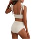 thumbnail image 4 of Trajes de baño para mujer, traje de baño de bikini de tirantes sin espalda de color liso para mujer, conjunto de bikini con bloques de color y hombros descubiertos, trajes de baño para mujer, trajes d, 4 of 6