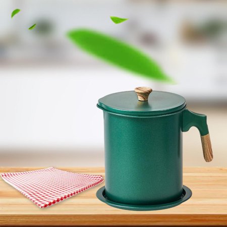 

Oil Colander Anti-Scalding Handle with Filter Storage Pot Wood Grain Handle Iron Stainless Steel Filter Oil Filter Pot for Home Cooking Kitchen Frying 1.4L Dark Green