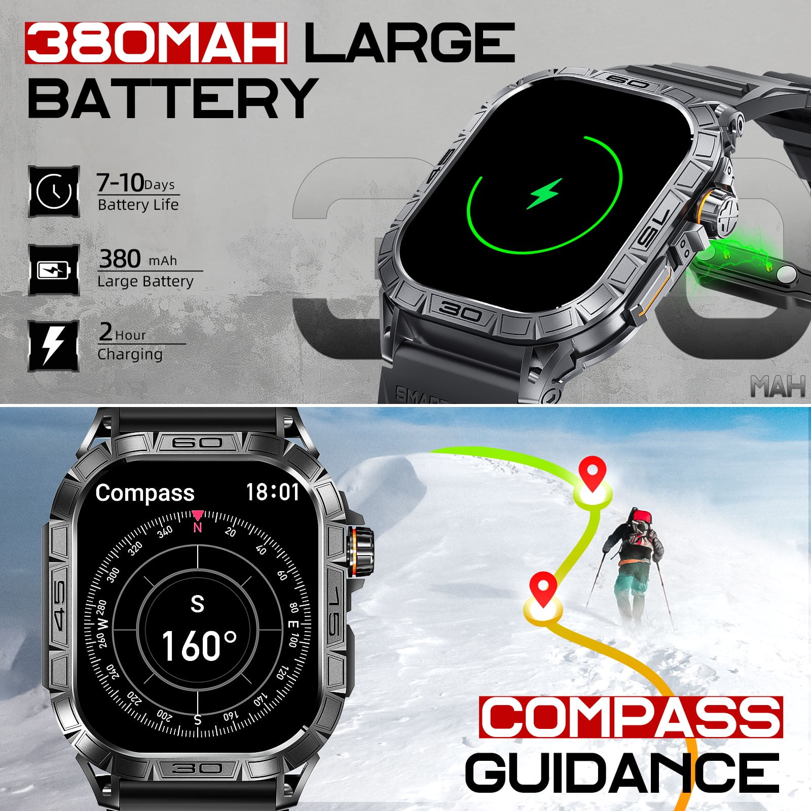 PAKRYS AMOLED Smart Watch for Men, 1.95'' AMOLED 100+ Sports Modes Fitness Watch Outdoor Smartwatch with Compass (Answer/Dial Calls) Watches, for iPhone Android