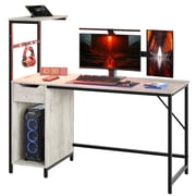 Bestier Home Office Desk Computer Gaming PC Study Table with Adjustable Shelf and LED Lights, Light Gray