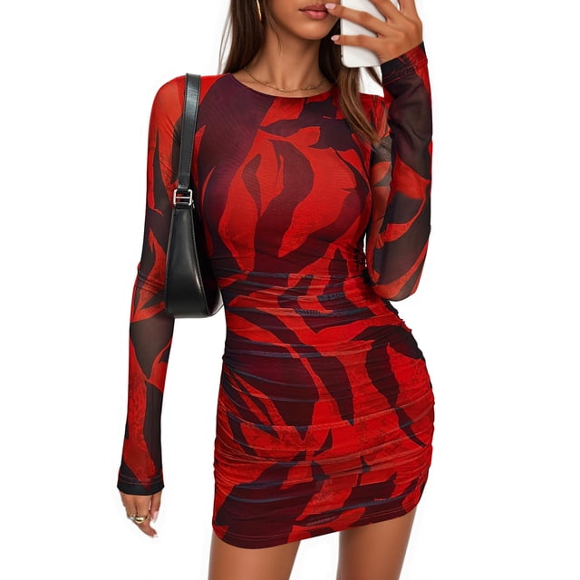 Vestido PRETTYGARDEN 2025 Tie-Dye de Manga Larga Mini XS