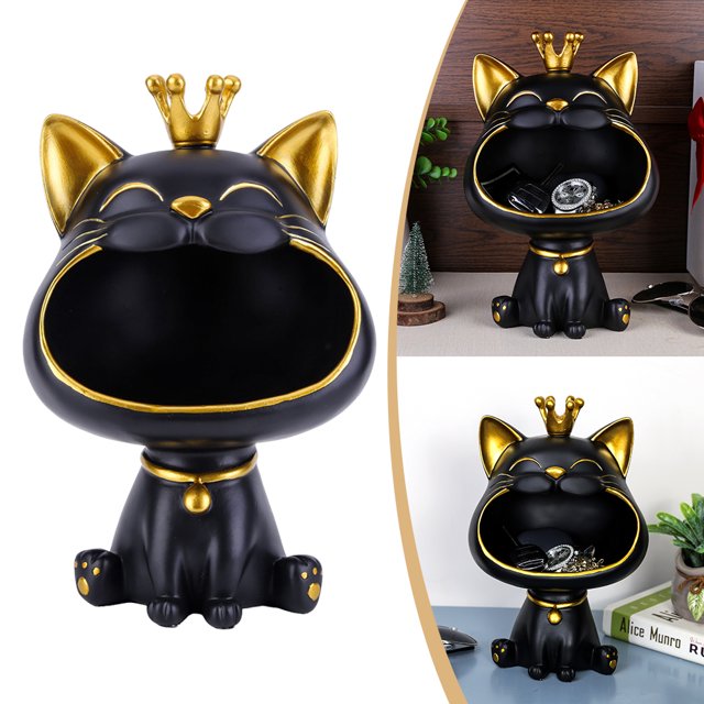 Gato La Suerte Porche Almacenamiento Llaves Adorno Escritorio Del Tamaño Pequeño (Negro) Embalaje Algodón Perlado Orejas Doradas Rango Tamaño Pequeño Peso 500 A 700