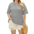 thumbnail image 3 of Langwyqu Plus Size Women Solid Color Round Neck Short Sleeve Casual T-Shirt Blouse, 3 of 5