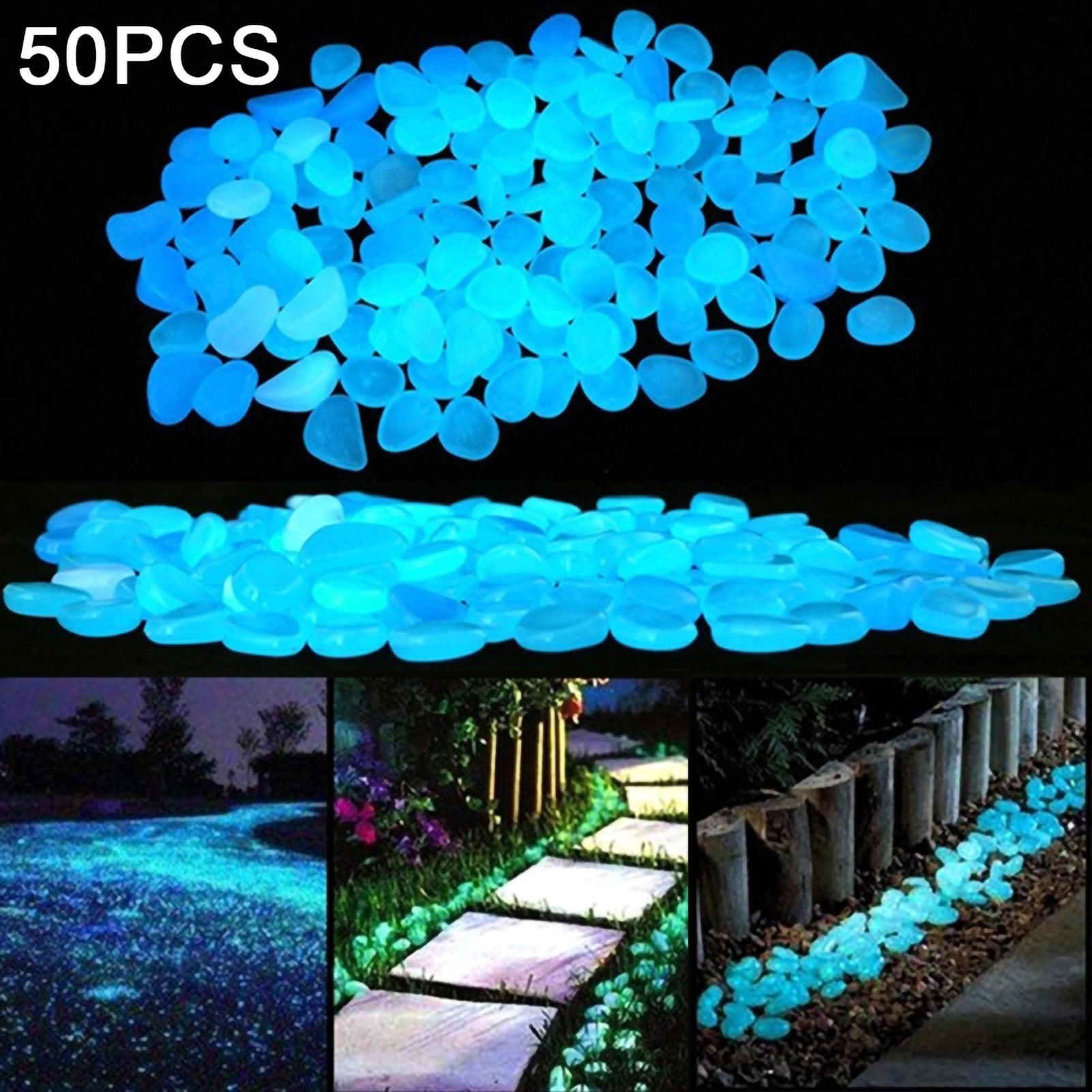 300PCS Glow in The Dark Pebbles Glowing Rocks Fish Tank Garden Luminous Stones 