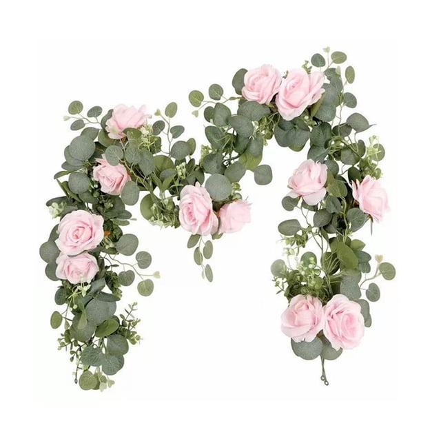 5.7ft Artificial Rose Flower Garland Valentines Pink Roses Floral Rattan Romantic Fake Flowers Garlands for Wedding Table Centerpiece Party Decor