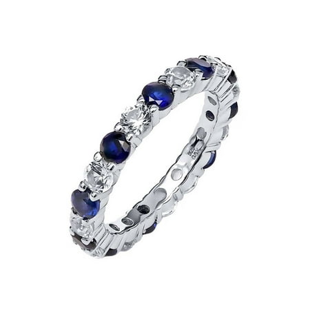 White Sapphire Eternity Ring - 2.20 Ctw Blue & White Created Sapphire 925 Sterling Silver Eternity Ring