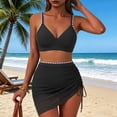 thumbnail image 6 of UTSJKR Women's Multi Color Triangle Trim 3 Piece Bikini Set, Mesh Drawstring Skirt Bathing Suit for Summer Trendy Beach Style Black L, 6 of 7