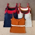 thumbnail image 5 of PNTUTB Tank Top for Women Round-Neck Spaghetti-Strap Camisoles Fashion Solid-Color Rhinestone-Embellished Slim Sleeveless Top with Padded Cups, 5 of 6