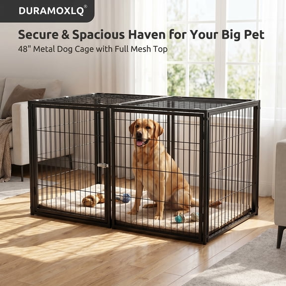 Large Dog Cage 48" Dog Kennel, Metal Wire Pet Cage with Safe Top Cover, Modular Puppy Dog Playpen for Medium Dogs, Indoor Crate Furniture with Flexible Door, 48"L x 26.3"W x 24"H, Black