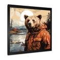 thumbnail image 2 of Designart "Orange Bear as a Countryside Detective" Animals Framed Wall Art Decor - Modern Orange Bear Entryway Framed Wall Art, 2 of 6