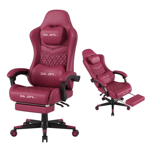 Gaming Chair,Ergonomic Computer Gaming Chair,400lb Load-Bearing,Retractable Footrest/Waist Support/Ergonomic Backrest[Spring   4D Sponge] (RED)