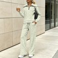 thumbnail image 4 of Sage Green Geometric 2 Piece Sets for Women Half Zip Pullover Long Sleeve Stand Collar Wide Leg Pants with Pockets 2026 Fall Loungewear Casual Travel Airport Sweatsuits, L, 4 of 9